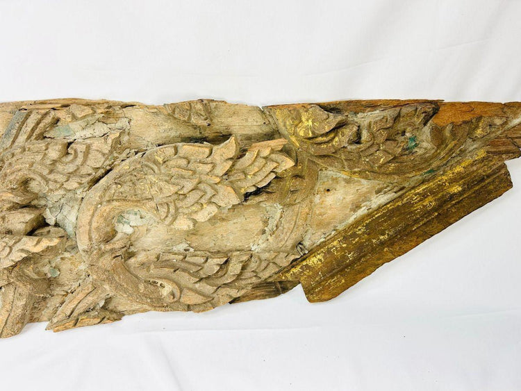 Antique Thai wooden fragment from 17th-century Ayutthaya temple