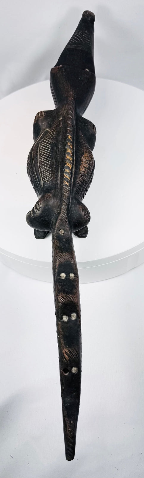 Pair of mid-20th-century West African carved wood crocodile sculptures from Mali
