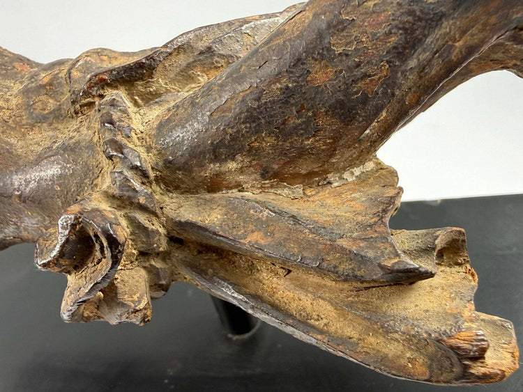 Antique Southern European devotional sculpture of Christ with aged patina cracking and surface losses