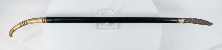 Close-up of the curved antler grip on the secondary Dayak utility knife