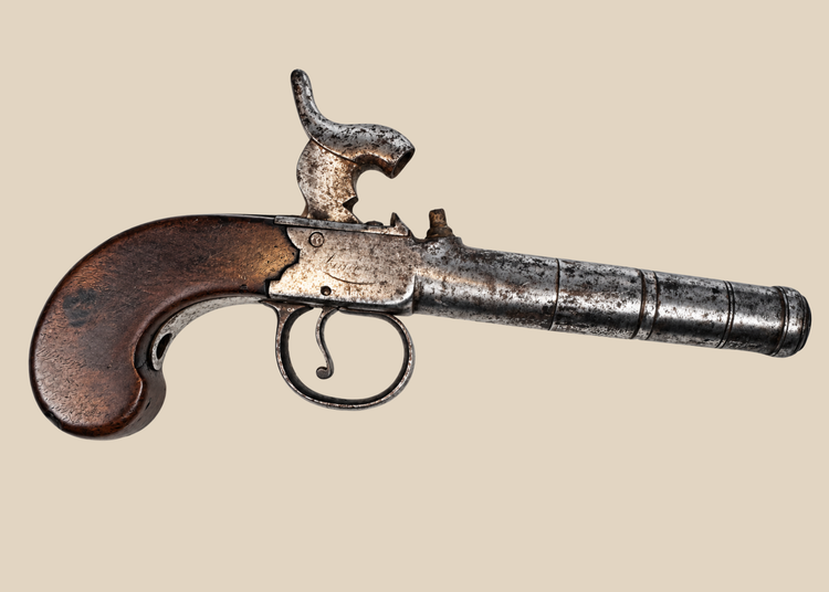 British percussion pocket pistol with cannon-form barrel, circa 1830–1850