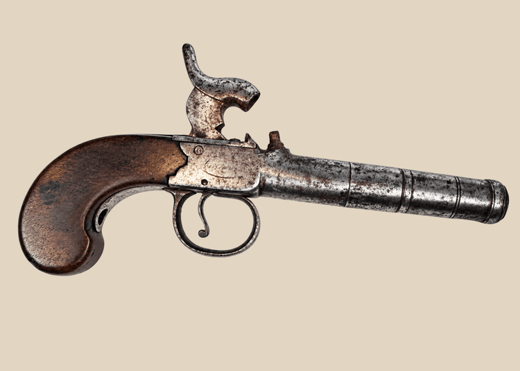British percussion pocket pistol with cannon-form barrel, circa 1830–1850