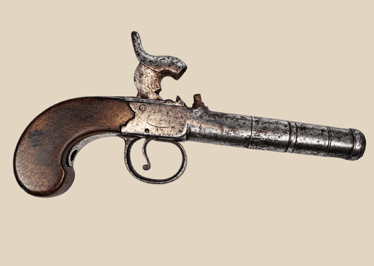 British percussion pocket pistol with cannon-form barrel, circa 1830–1850