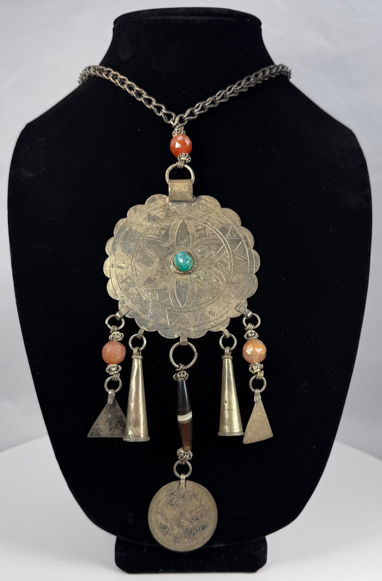 Twenty-five-inch tribal necklace from the Himalayan borderlands with coin and bead drops