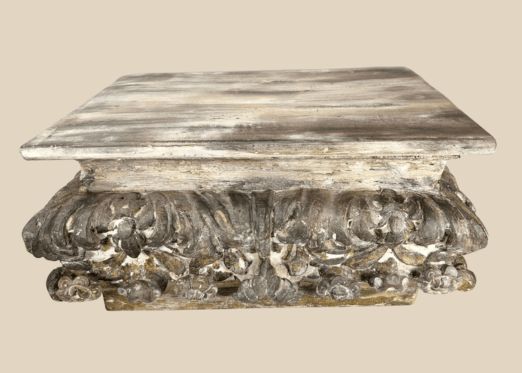 Antique Baroque or Rococo carved wood architectural fragment stand with gilding traces