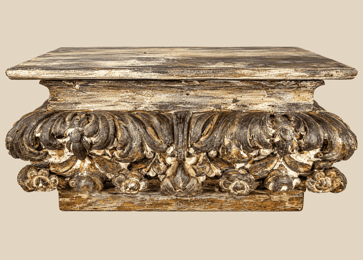 Antique Baroque or Rococo carved wood architectural fragment stand with gilding traces