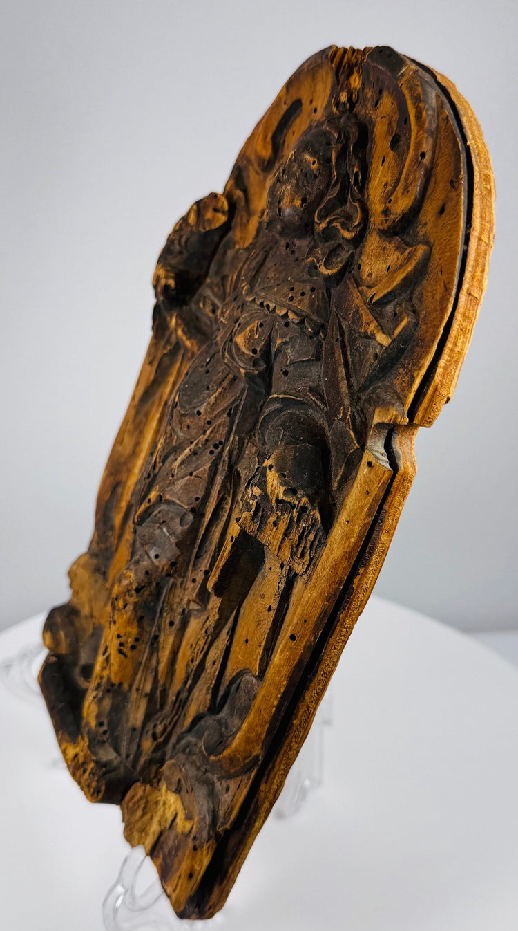 Detailed view of the small attendant or symbolic animal beside the unidentified standing saint