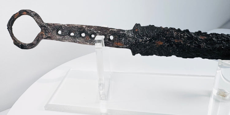 14th-century medieval weapon with long thrusting blade, crossguard and distinctive ring pommel