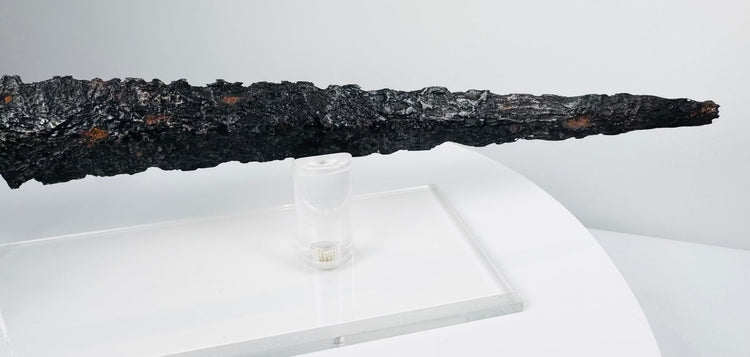 Historic medieval combat dagger from Europe with forged steel blade and preserved iron hilt
