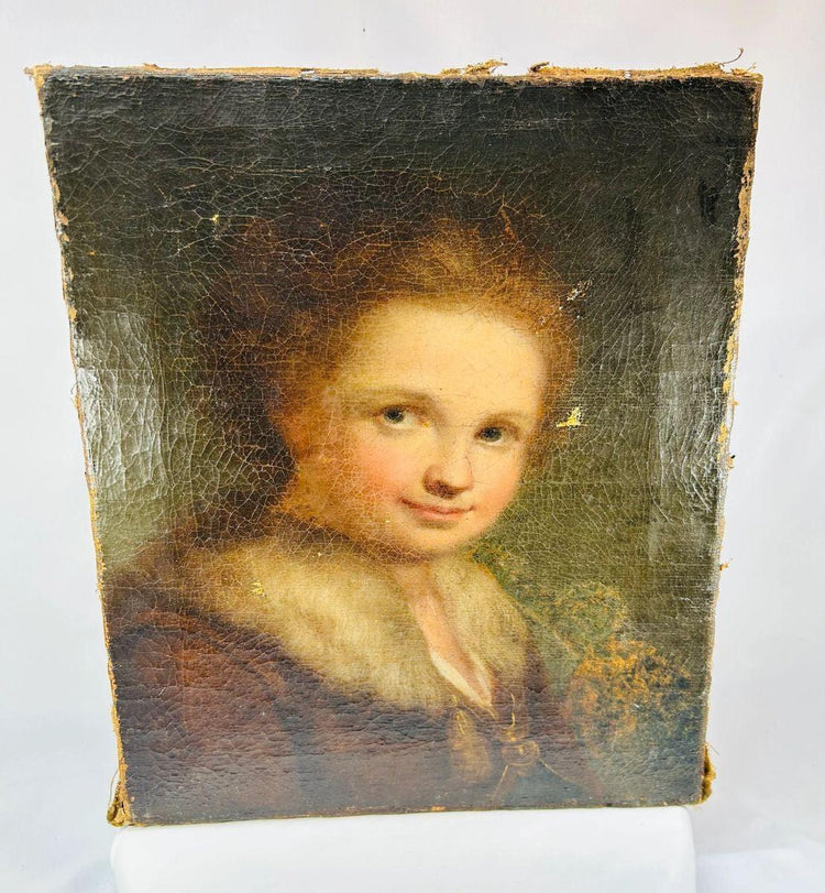 Late 18th–early 19th century European oil portrait of a young woman, likely Dutch or German school, with fur-trimmed collar, warm tones, and refined brushwork.