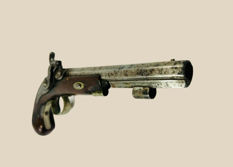 19th-century Fenton London .62 caliber percussion pistol with octagonal barrel, ornate hand-engraved lock and hammer, walnut stock with checkered grip, fine example of English gunsmithing, circa 1840–1860