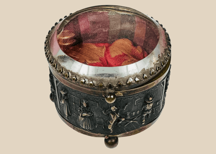 Antique French jewelry casket with beveled glass lid, circa 1870–1900