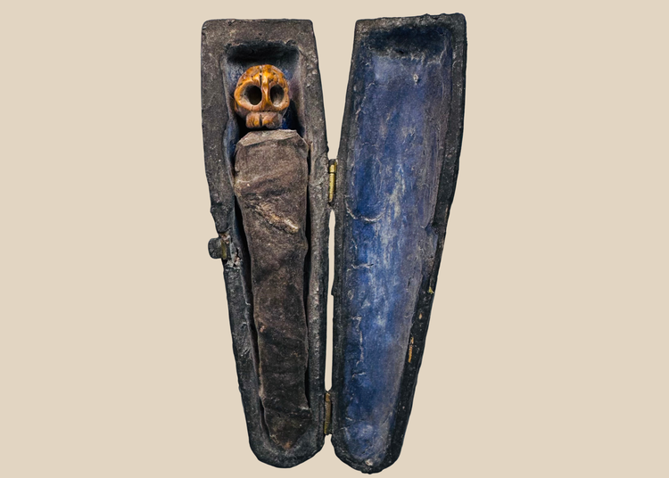 Antique Alpine Tödlein memento mori miniature coffin