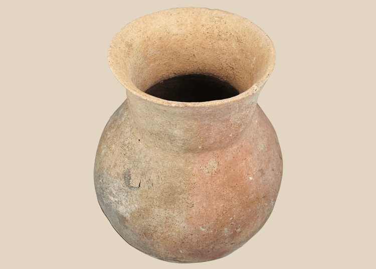 Ancient Pre-Columbian Central American earthenware vessel with a rounded globular body