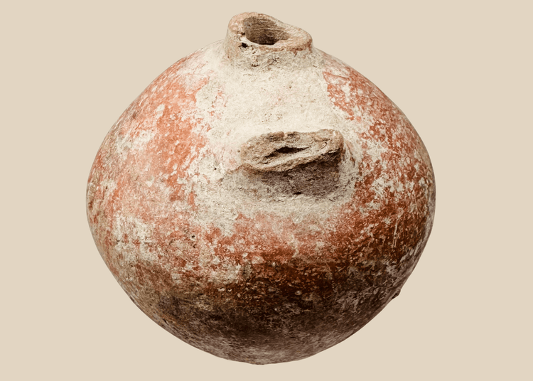 Ancient Roman terracotta feeding or dispensing vessel with globular body, circa 1st–4th century CE