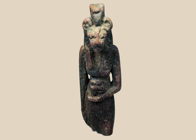 Ancient Egyptian faience Sekhmet or Bastet amulet from the Late Period, circa 664–332 BCE