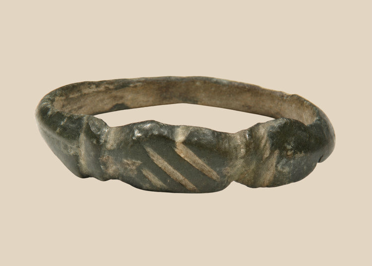 Late Roman to Early Byzantine bronze finger ring with incised linear bezel, circa 4th–6th century CE