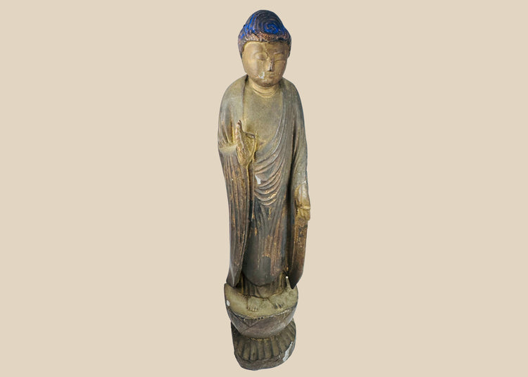 Antique Japanese carved wood Amida Nyorai Buddha, Late Edo to Early Meiji Period