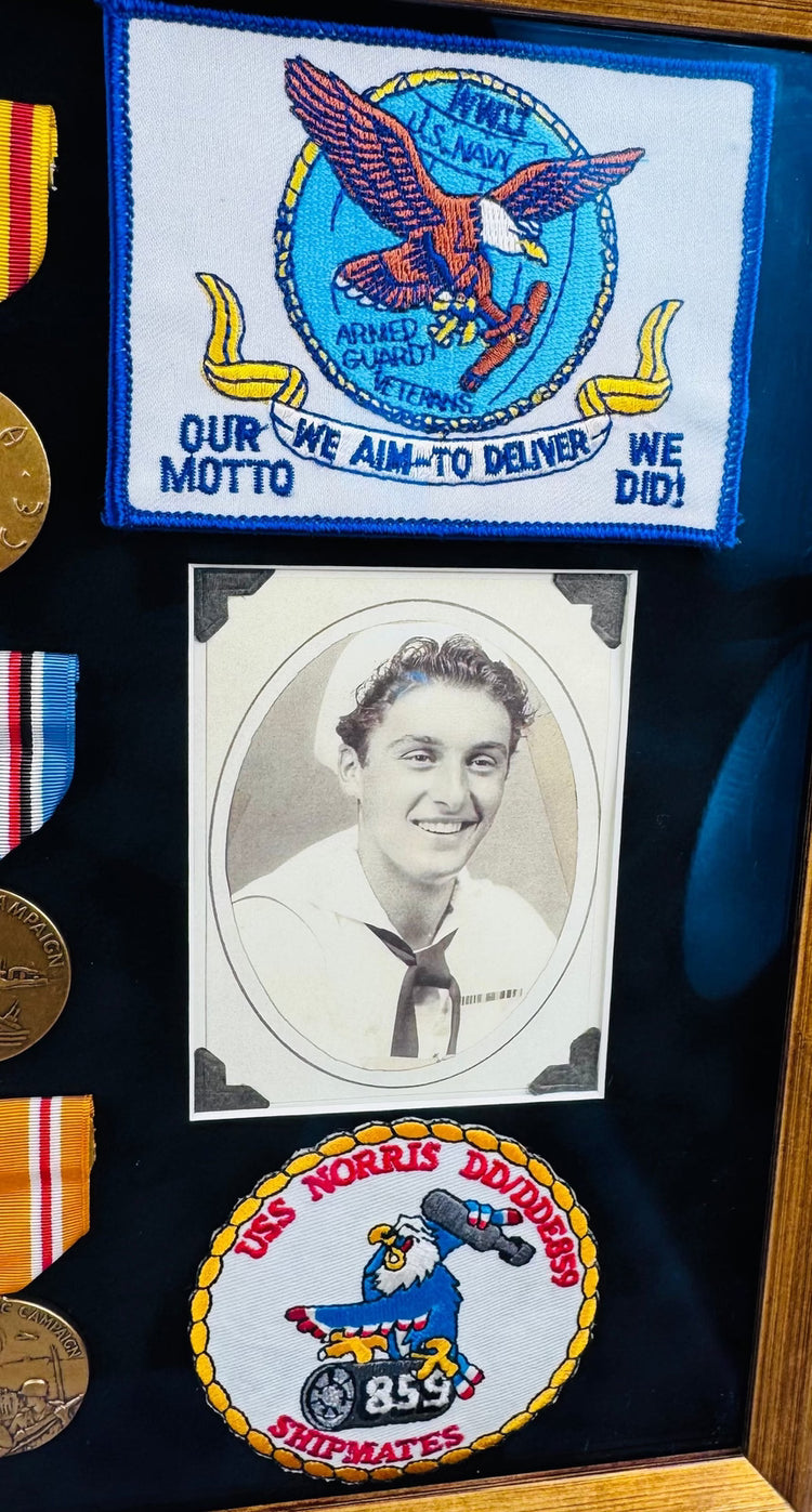 Cold War era U.S. Navy veteran presentation case containing medals, ribbons, and portrait