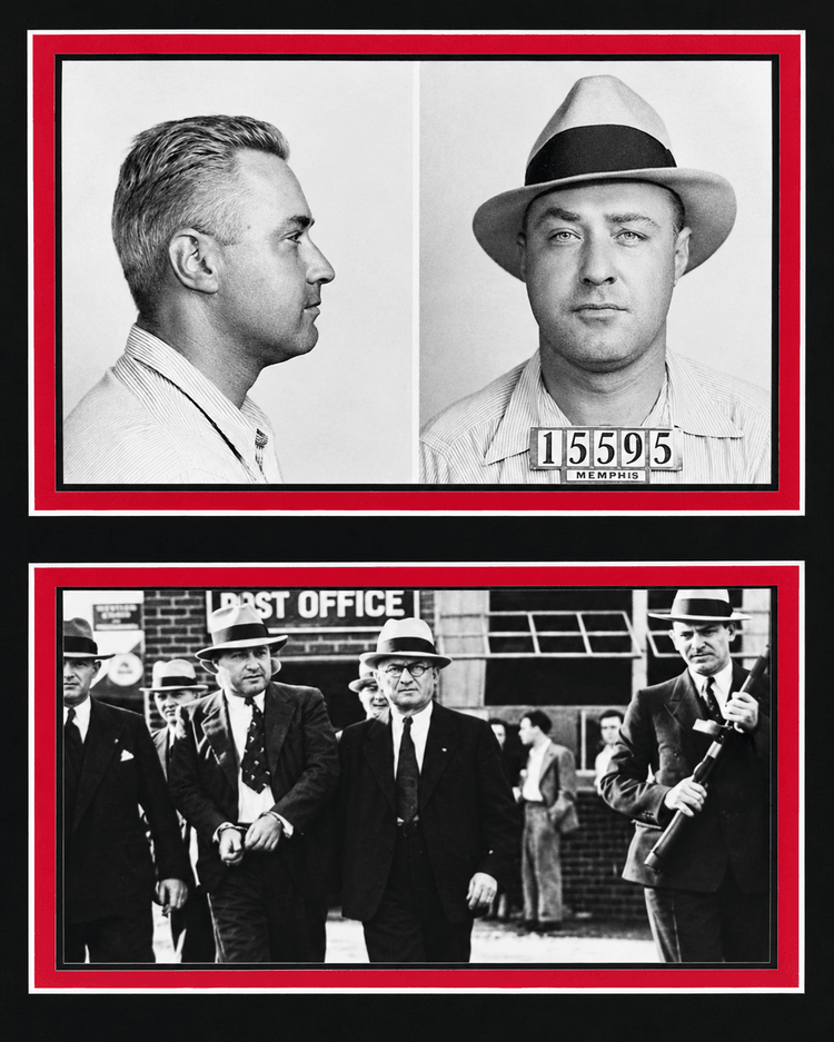 George Machine Gun Kelly Barnes framed historical autograph with Prohibition-era mugshot and archival photos