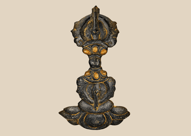 Japanese Buddhist gilt bronze vajra-inspired ritual ornament with textile backing, Muromachi–Edo period