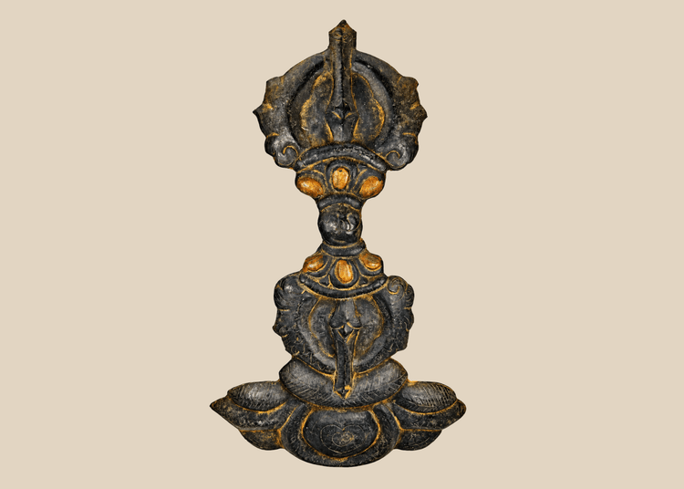 Japanese Buddhist gilt bronze vajra-inspired ritual ornament with textile backing, Muromachi–Edo period
