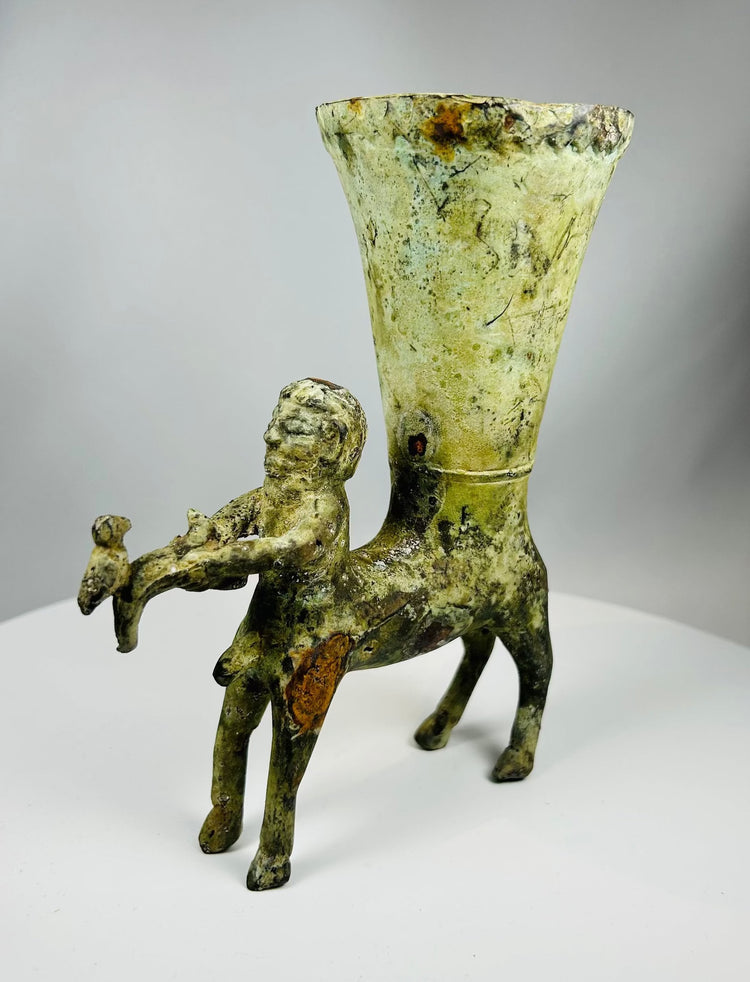 Antique bronze sculpture vessel with centaur and goat motif