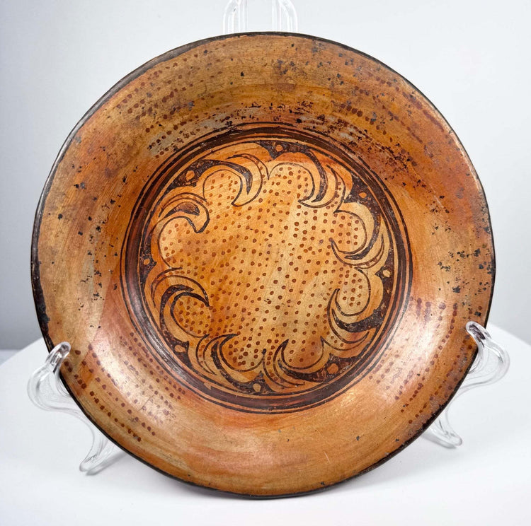 Ancient Central American painted ceramic plate from the Greater Nicoya region with red-orange slip