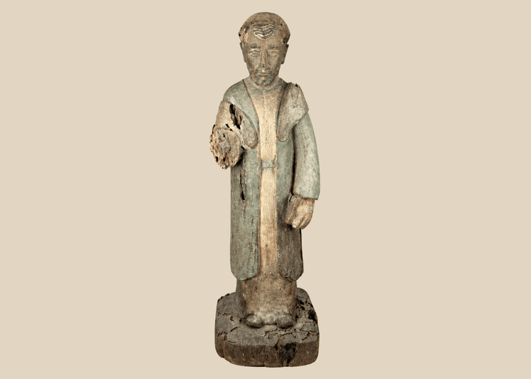 Spanish Colonial hand-carved wooden santo figure with aged patina