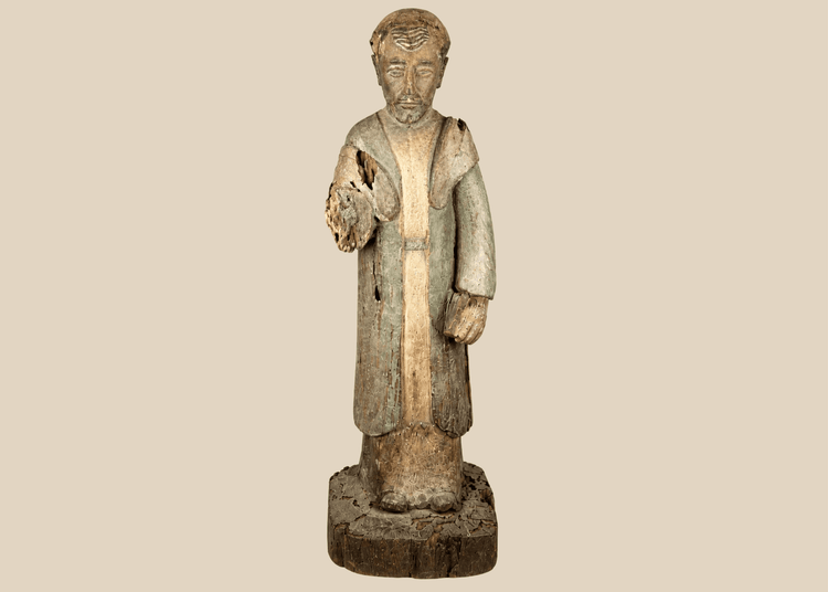 Spanish Colonial hand-carved wooden santo figure with aged patina