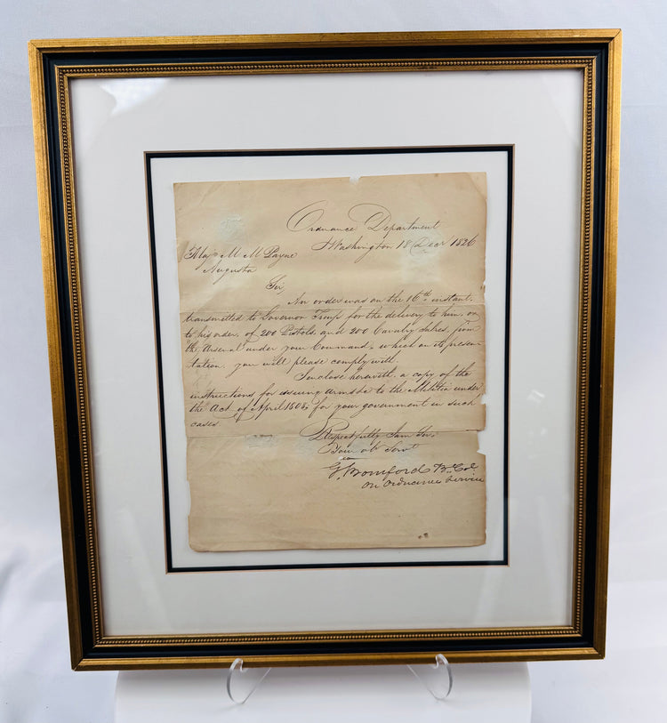 Early American military document ordering 200 pistols and 200 cavalry sabres