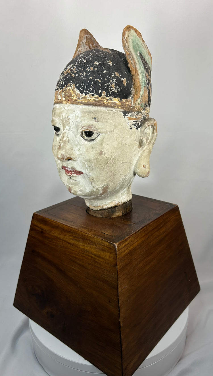 Late Qing Dynasty terracotta bust of a Chinese court official with mineral pigments.