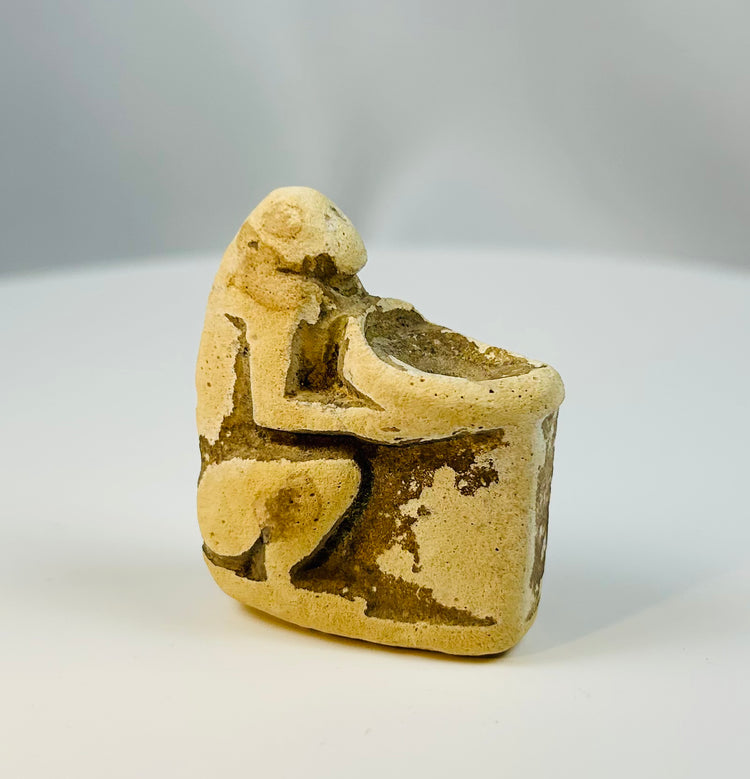 Carved limestone baboon offering vessel from ancient Egypt, Late Period temple dedication object