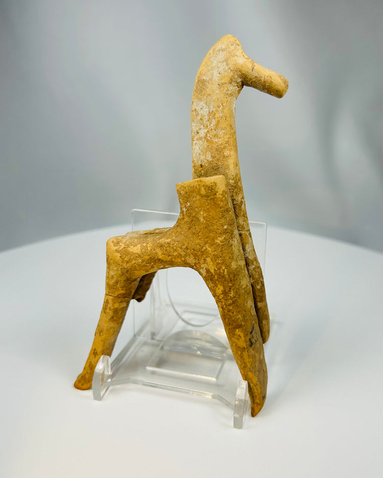 Early Greek terracotta horse sculpture fragment dedicated as a votive offering