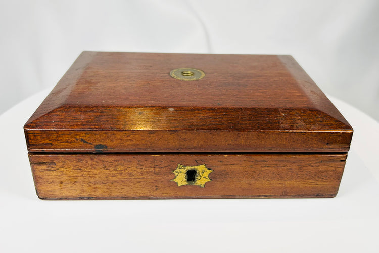 antique brass microscope with glass lenses and wooden case