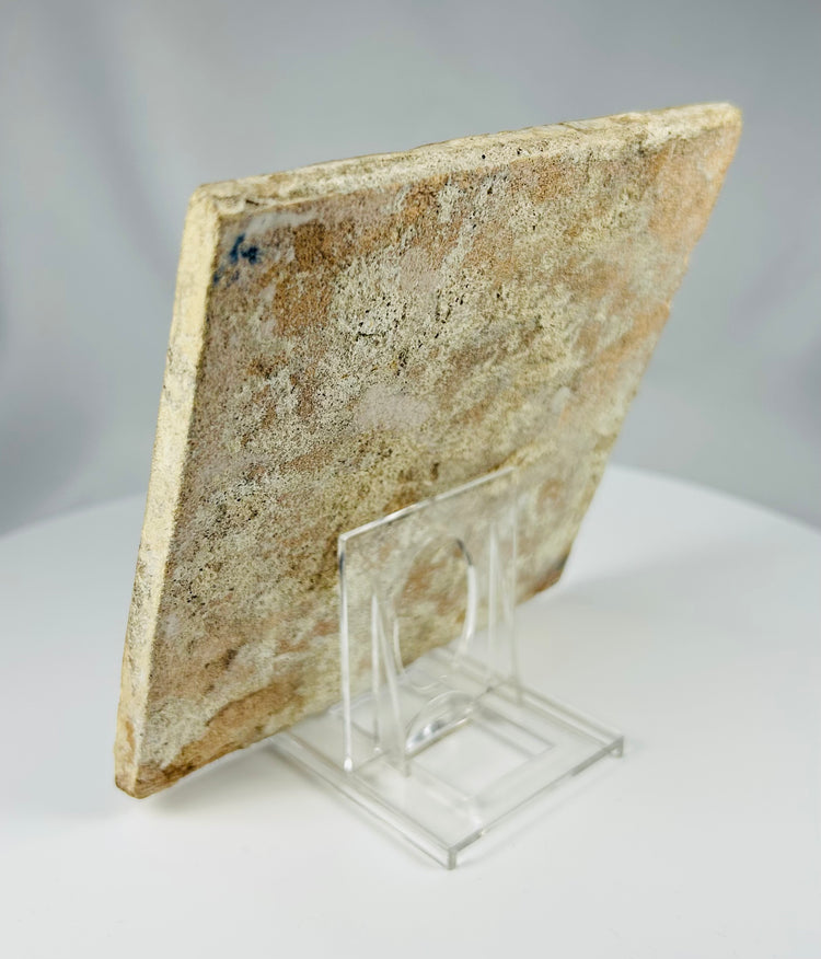 historic Delftware tile from the Netherlands with cobalt decoration