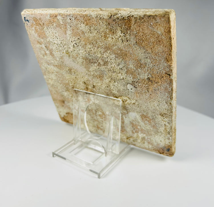 18th century Delft tile with traditional corner flourishes and horseman