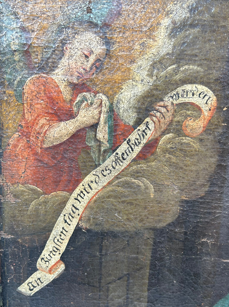 Baroque style painting of Christ’s suffering with angel holding scroll