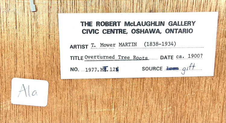 Historic Canadian oil on panel painting attributed to Thomas Mower Martin, preserving naturalistic woodland imagery and provenance associated with the Robert McLaughlin Gallery.