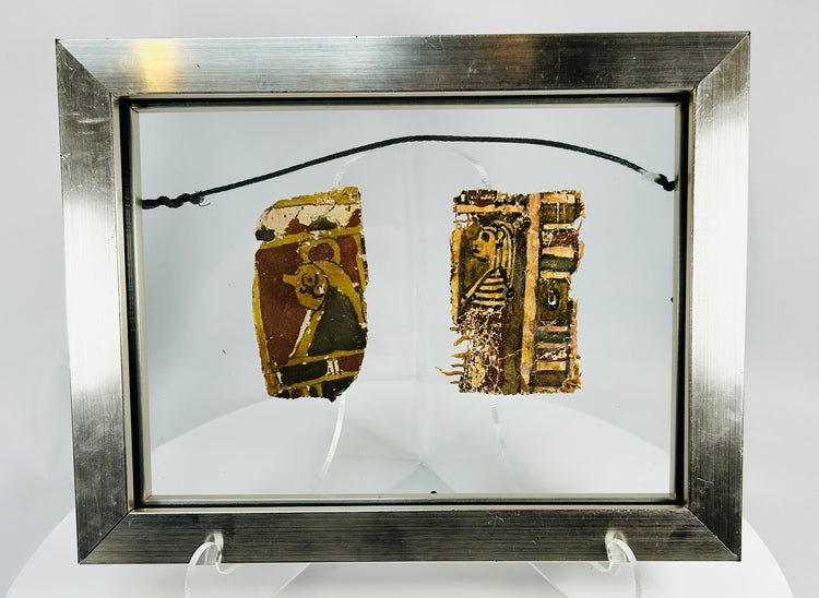 Egyptian cartonnage fragments with gesso and vivid polychrome decoration