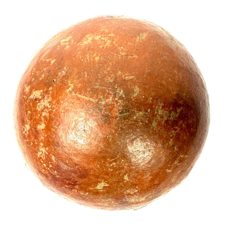 Traditional Pre-Columbian earthenware pottery with prominent raised ornamentation, small projecting lugs, and weathered reddish-brown coloration.