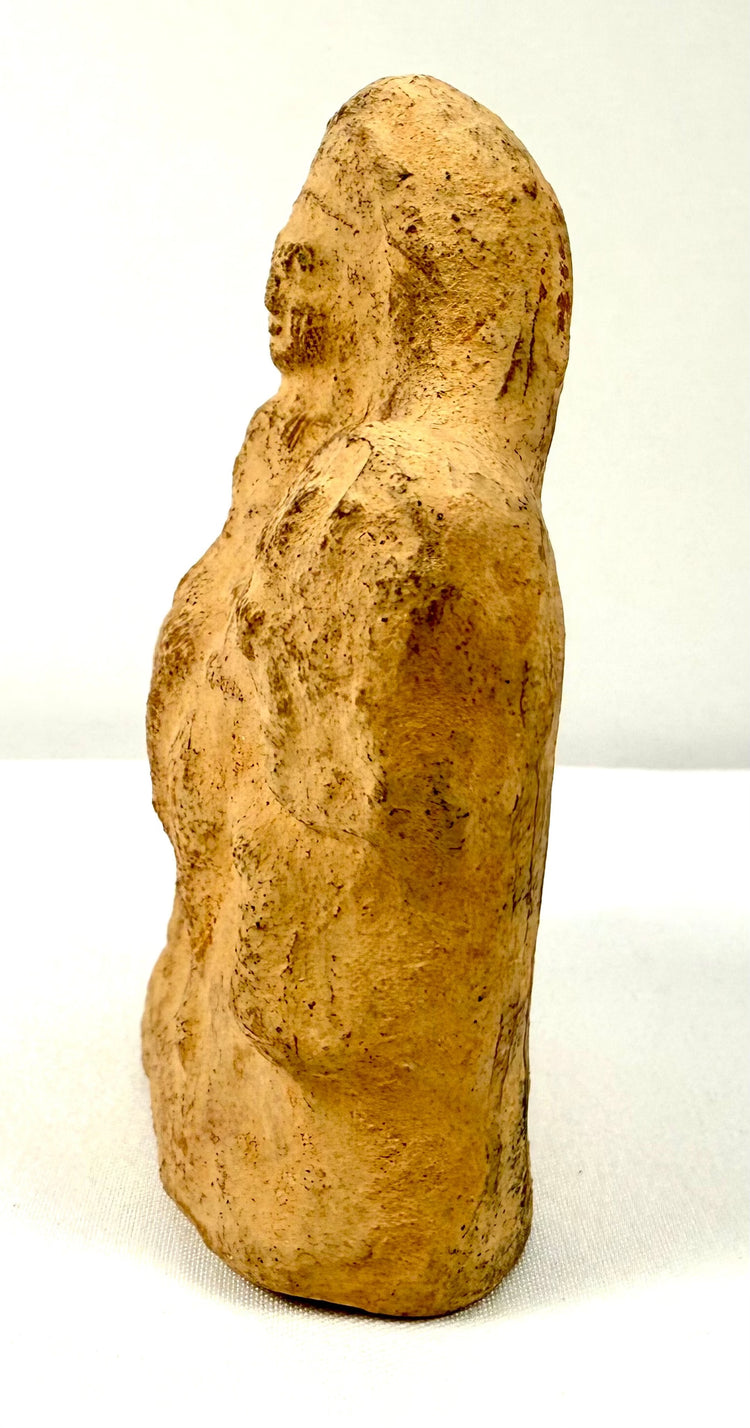 Roman-period Egyptian terracotta figurine featuring a commanding horseman, robust equine proportions, and surviving hand-modeled details.