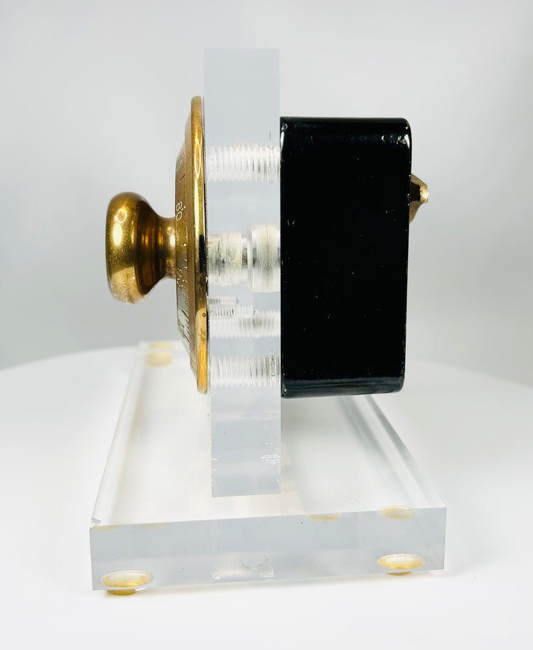 Industrial era safe lock mechanism with visible internal components display