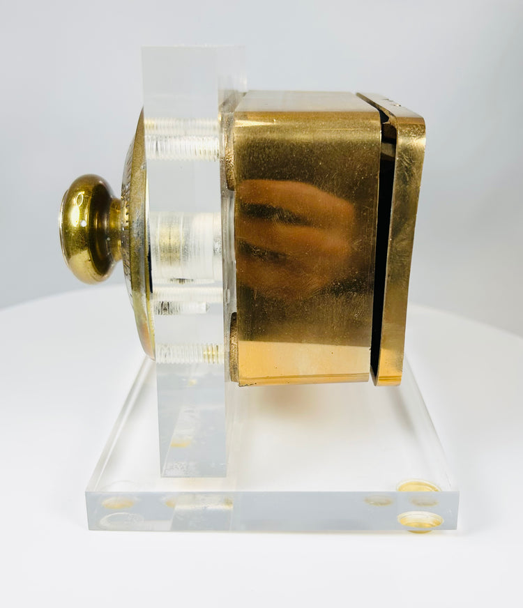 Early American vault lock mechanism with visible internal workings display