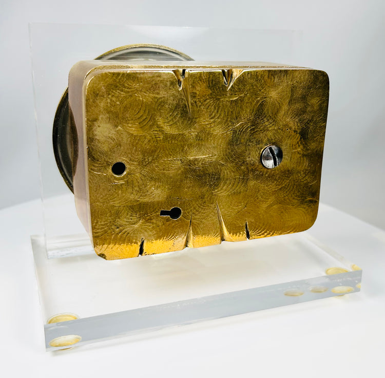 Antique brass dial safe lock with original back plate and aged wear