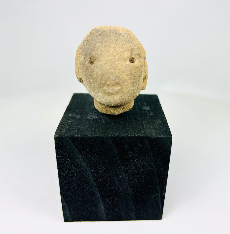 Ancient West Mexican terracotta head, Pre-Columbian collectible, small fragment with subtle mouth and drilled eyes