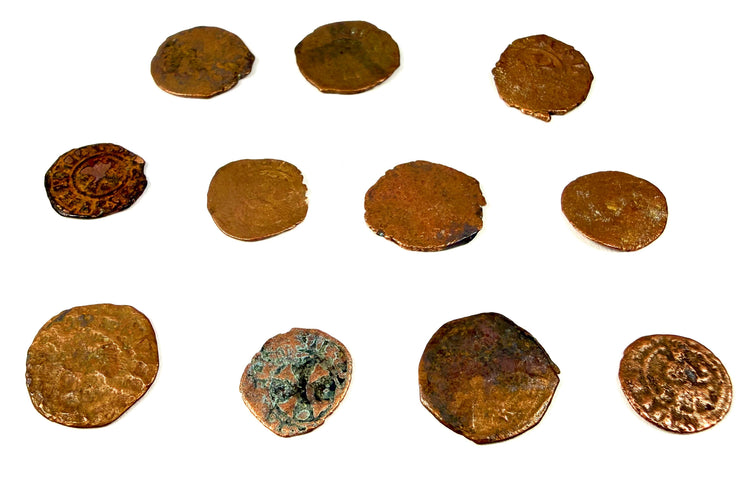 Set of 11 medieval Crusader bronze coins with green patina