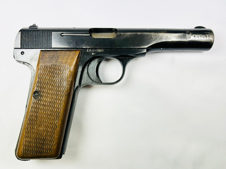German-occupation era Browning FN 1922 pistol, WWII Belgian sidearm, photographed on white background