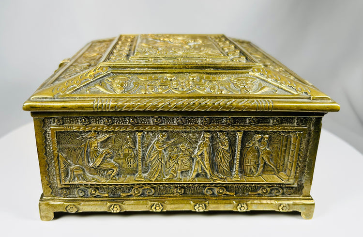 Renaissance Revival cigar box with gilt finish and sculptural panels