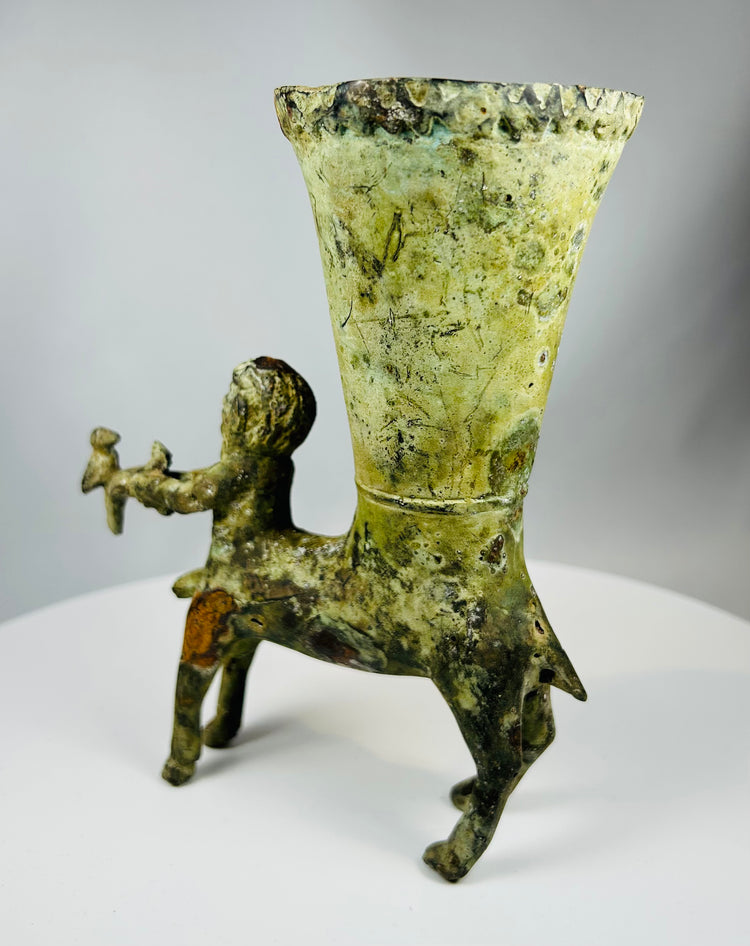 Decorative bronze vessel inspired by ancient Greek rhyton forms